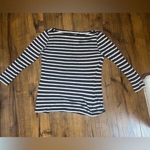Tory Burch Blue and  Stripe Boatneck Linen Tee Medium